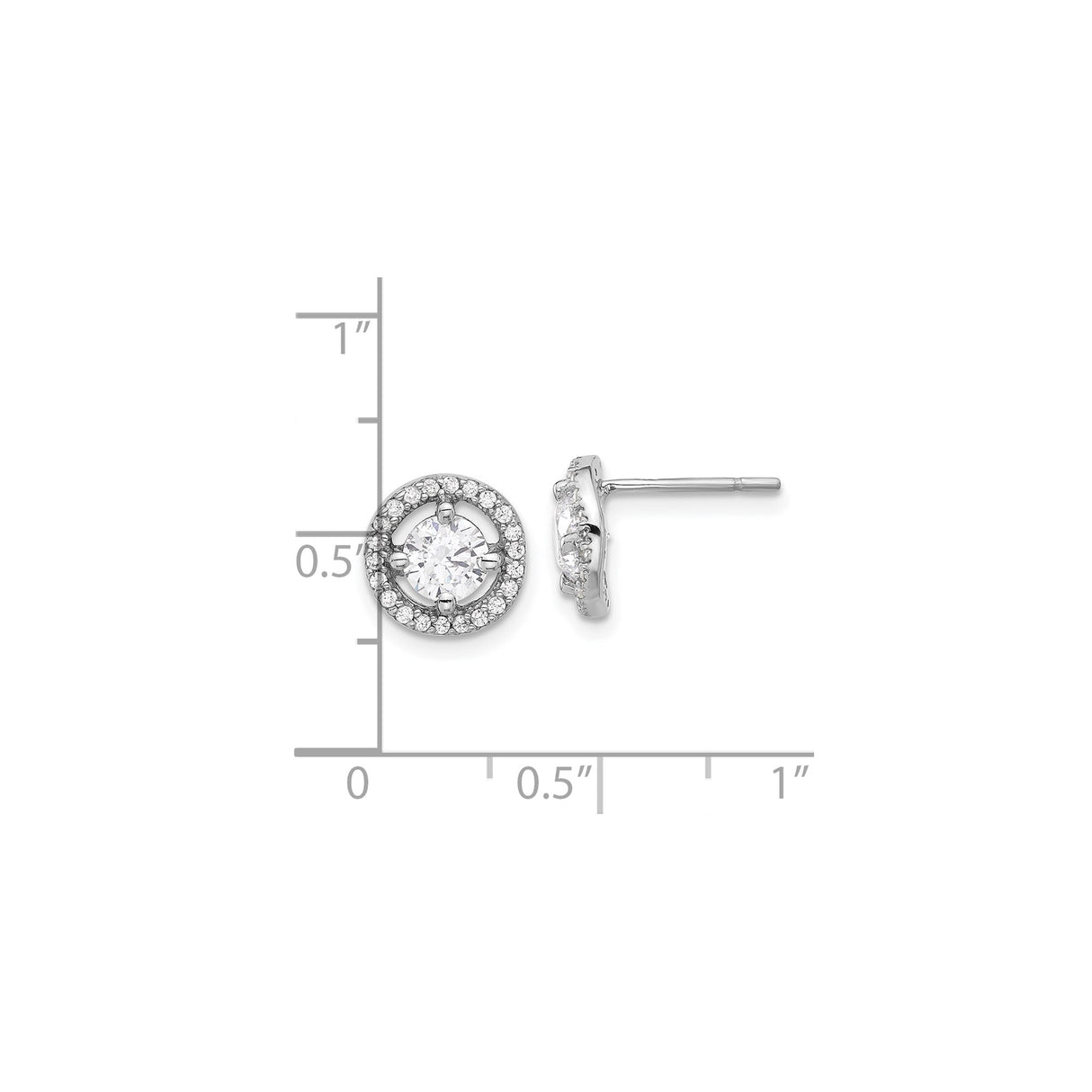 Sterling Silver Halo Stud Earrings with Cubic Zirconia Center and Pavé Accents