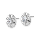 Sterling Silver Stud Earrings with Cubic Zirconia in Concave Floral Design