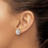 Sterling Silver Stud Earrings with Cubic Zirconia in Concave Floral Design