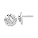 Sterling Silver Stud Earrings with Cubic Zirconia in Concave Floral Design