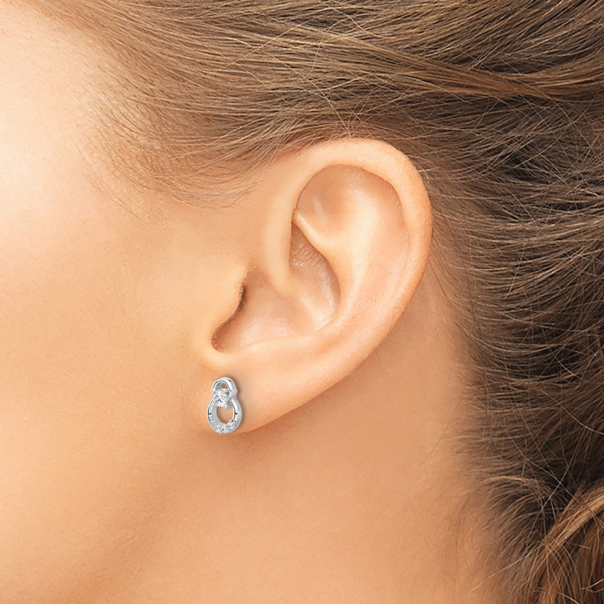 Sterling Silver Stud Earrings with Cubic Zirconia, Infinity Loop Design