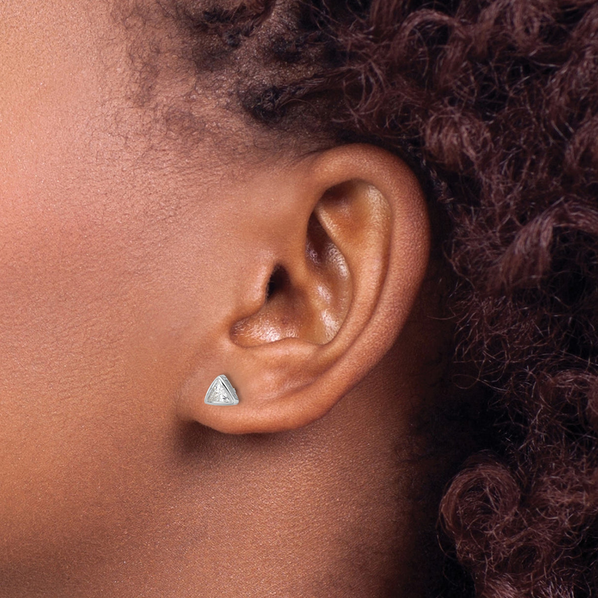 Sterling Silver Triangle Stud Earrings with Cubic Zirconia, Minimalist Geometric Design for Women