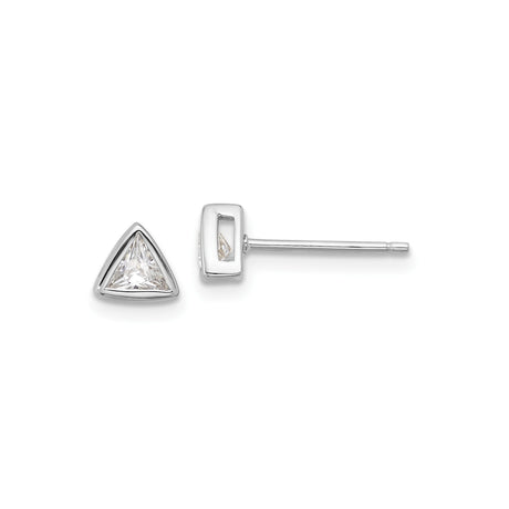 Sterling Silver Triangle Stud Earrings for Women with Clear Faceted Gemstones, Minimalist Geometric Post Design, Modern Lightweight Silver Jewelry for Everyday Wear and Elegant Special Occasions