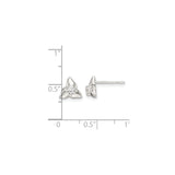 Sterling Silver Floral Stud Earrings with Cubic Zirconia Three-Petal Design for Women