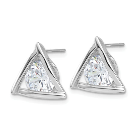 Sterling Silver Triangle Stud Earrings Open Frame CZ Shine