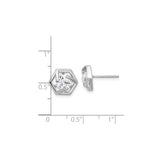 Sterling Silver Hexagon Stud Earrings with Cubic Zirconia, Modern Geometric Design