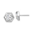 Sterling Silver Hexagon Stud Earrings with Cubic Zirconia, Modern Geometric Design