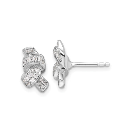 Sterling Silver Knot Stud Earrings with Cubic Zirconia, Twisted Love Knot Design