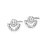 Sterling Silver Stud Earrings with Cubic Zirconia, Open Crescent Halo Design
