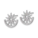 Sterling Silver Sunburst Stud Earrings With CZ Accents