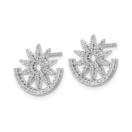 Sterling Silver Sunburst Stud Earrings With CZ Accents