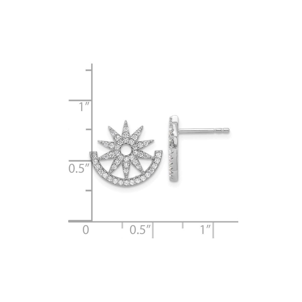 Sterling Silver Sunburst Stud Earrings With CZ Accents