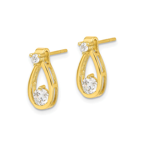 Sterling Silver Gold Plated Teardrop Earrings With Clear CZ