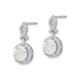 Sterling Silver Dangle Earrings with Iridescent Center Cubic Zirconia, Infinity Drop Design