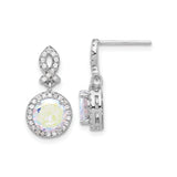 Sterling Silver Dangle Earrings with Iridescent Center Cubic Zirconia, Infinity Drop Design