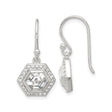 Sterling Silver Drop Earrings with Hexagon Cubic Zirconia Center and Halo Design