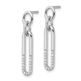 Sterling Silver Drop Earrings with Cubic Zirconia Paperclip Link Design, Modern Dangle Style