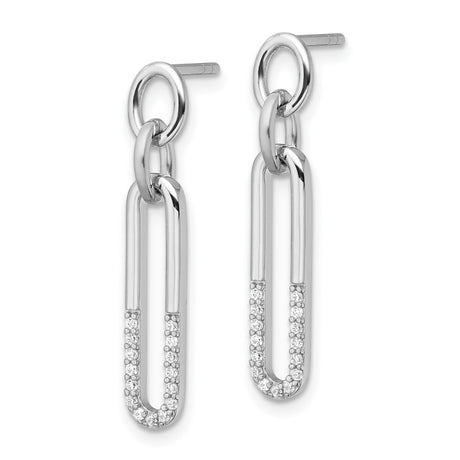 Sterling Silver Drop Earrings with Cubic Zirconia Paperclip Link Design, Modern Dangle Style