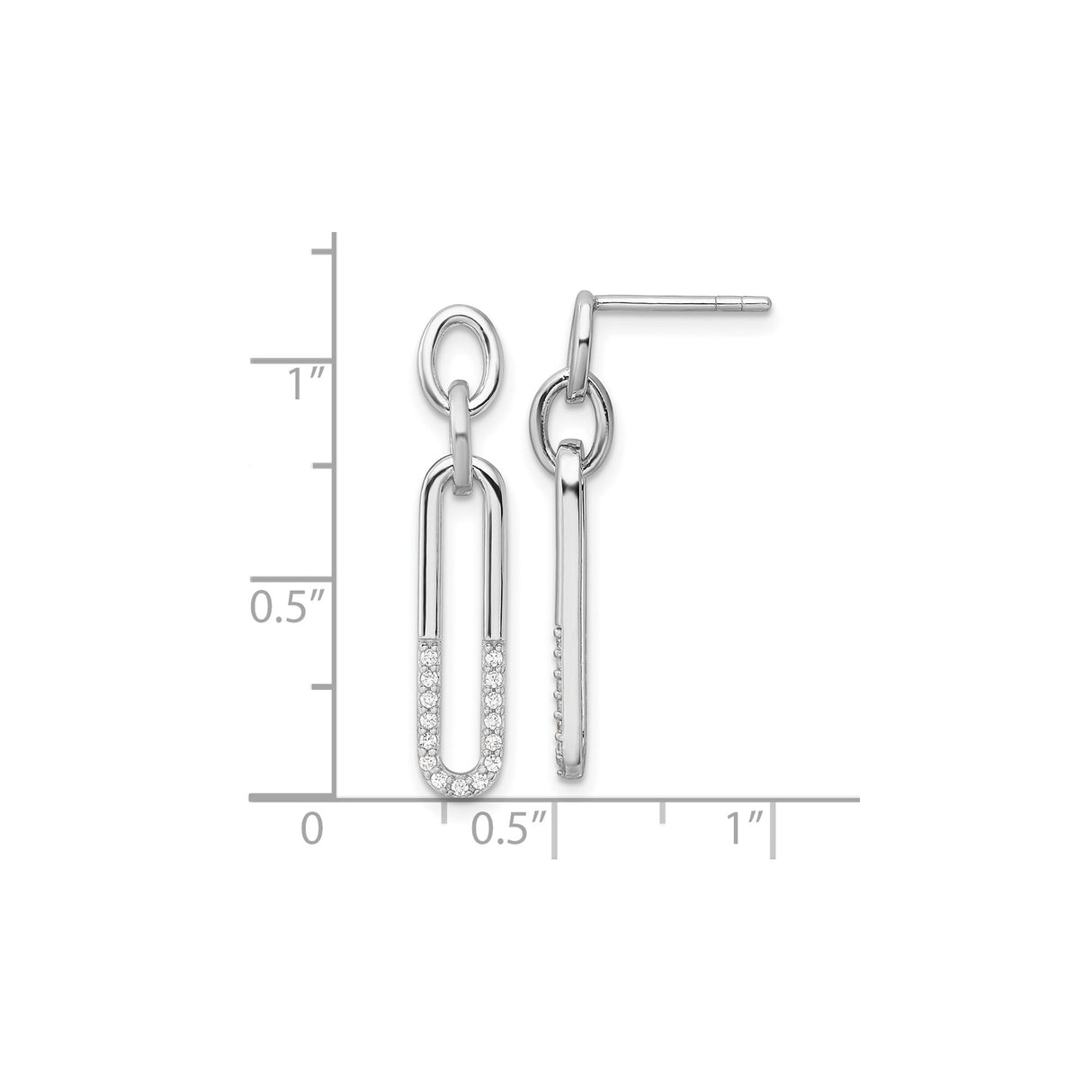 Sterling Silver Drop Earrings with Cubic Zirconia Paperclip Link Design, Modern Dangle Style