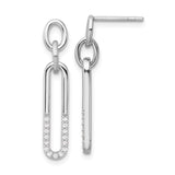 Sterling Silver Drop Earrings with Cubic Zirconia Paperclip Link Design, Modern Dangle Style