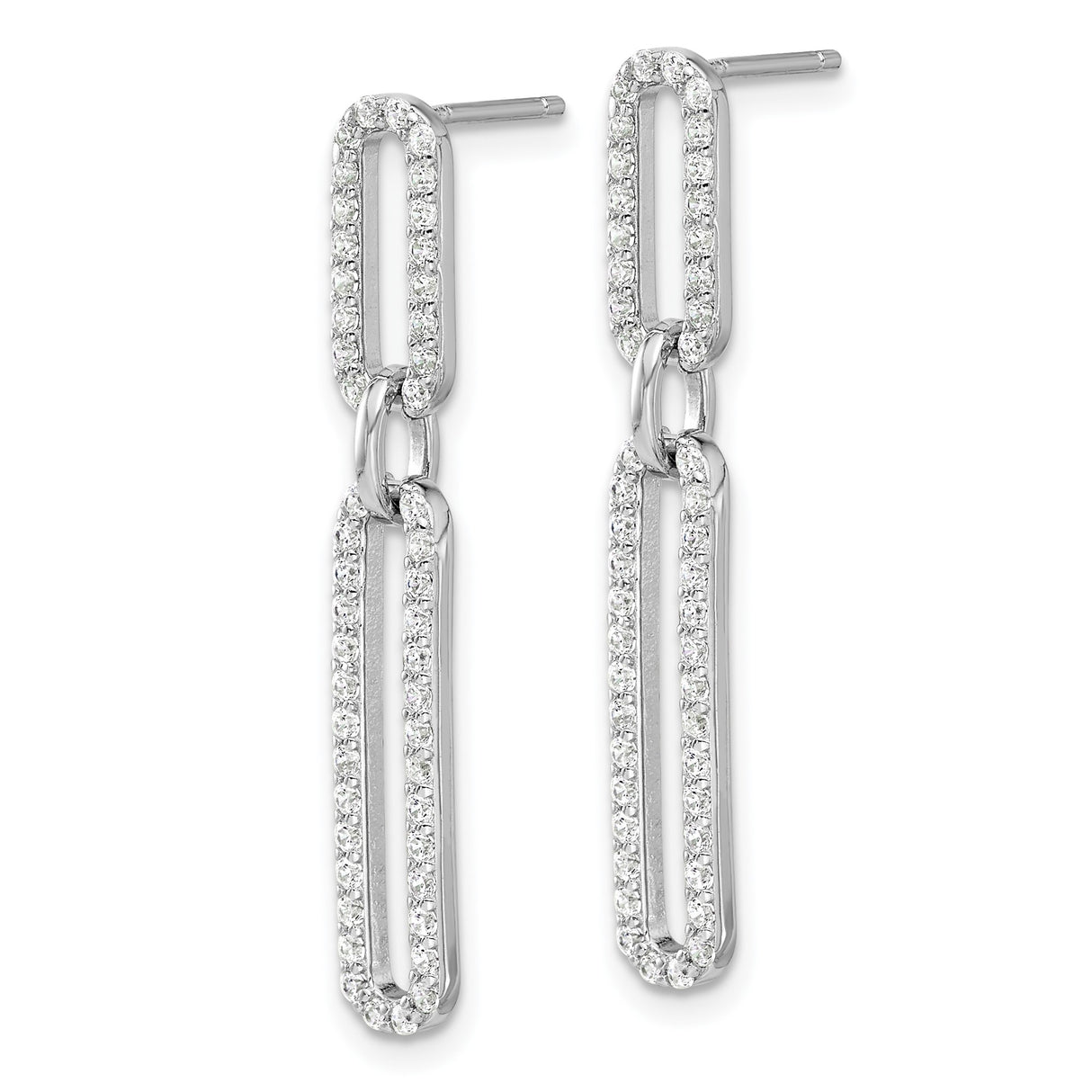 Sterling Silver Drop Earrings with Cubic Zirconia, Interlocking Oval Link Paperclip Style