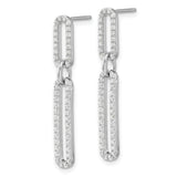 Sterling Silver Drop Earrings with Cubic Zirconia, Interlocking Oval Link Paperclip Style