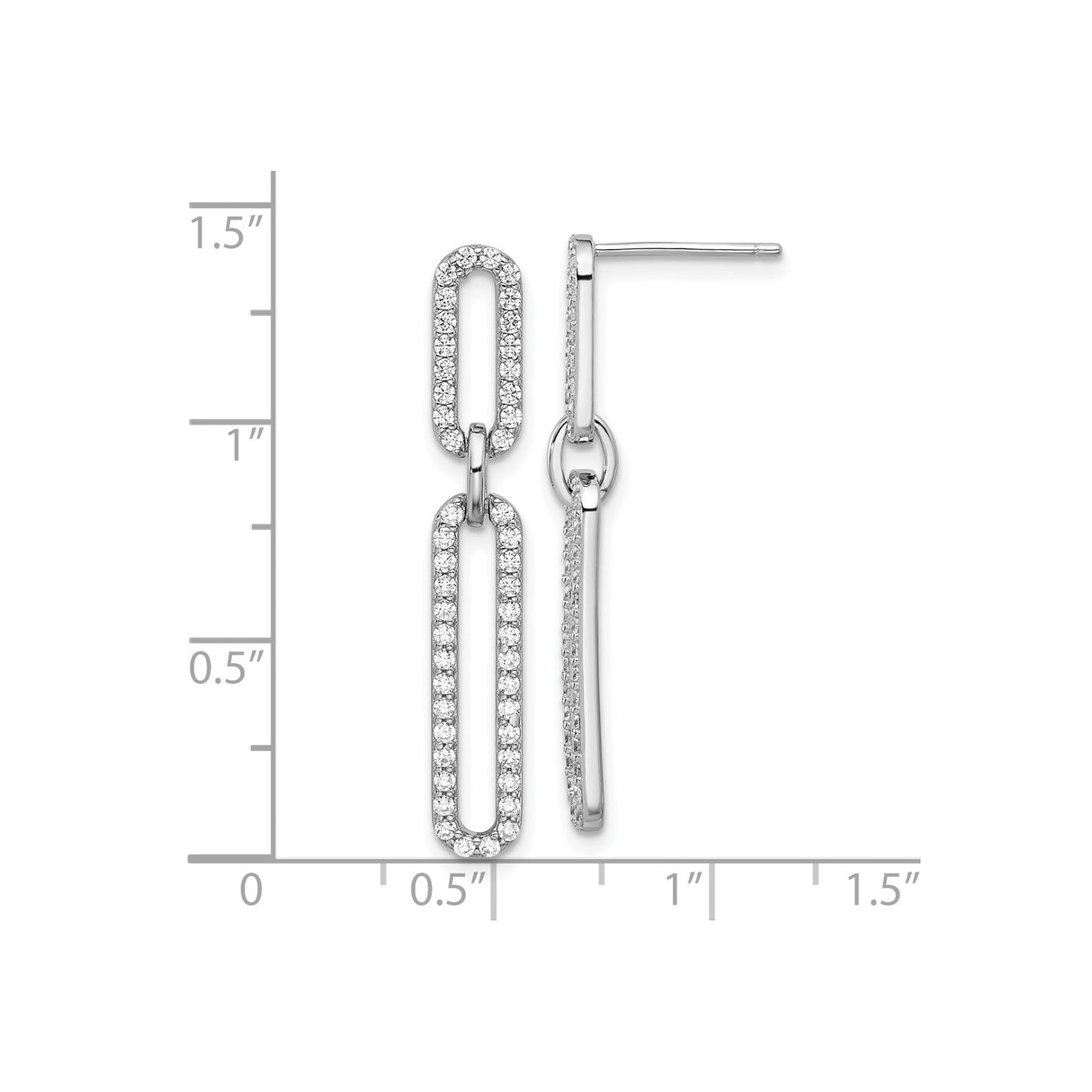 Sterling Silver Drop Earrings with Cubic Zirconia, Interlocking Oval Link Paperclip Style