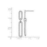Sterling Silver Drop Earrings with Cubic Zirconia, Interlocking Oval Link Paperclip Style
