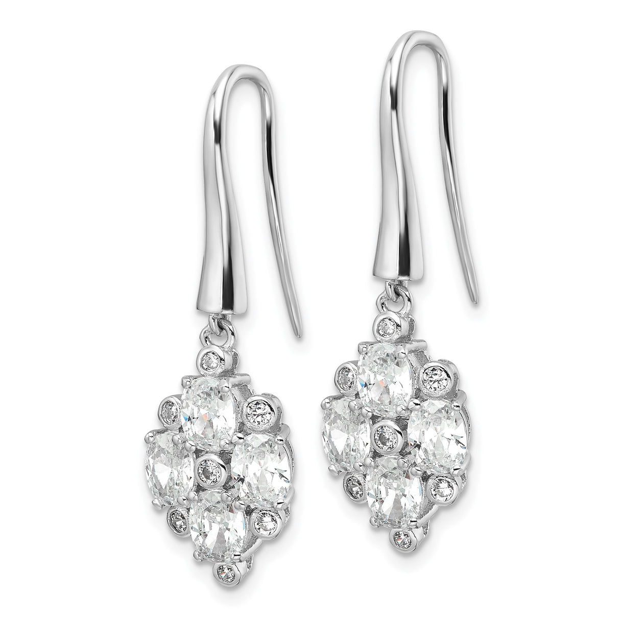 Sterling Silver Drop Earrings with Oval and Round Cubic Zirconia Floral Cluster Design