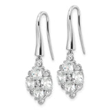 Sterling Silver Drop Earrings with Oval and Round Cubic Zirconia Floral Cluster Design