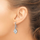 Sterling Silver Drop Earrings with Oval and Round Cubic Zirconia Floral Cluster Design