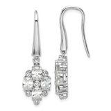 Sterling Silver Drop Earrings with Oval and Round Cubic Zirconia Floral Cluster Design