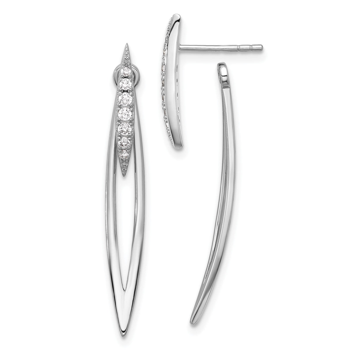 Sterling Silver Marquise Drop Earrings with Cubic Zirconia, Long Lightweight Dangle Design
