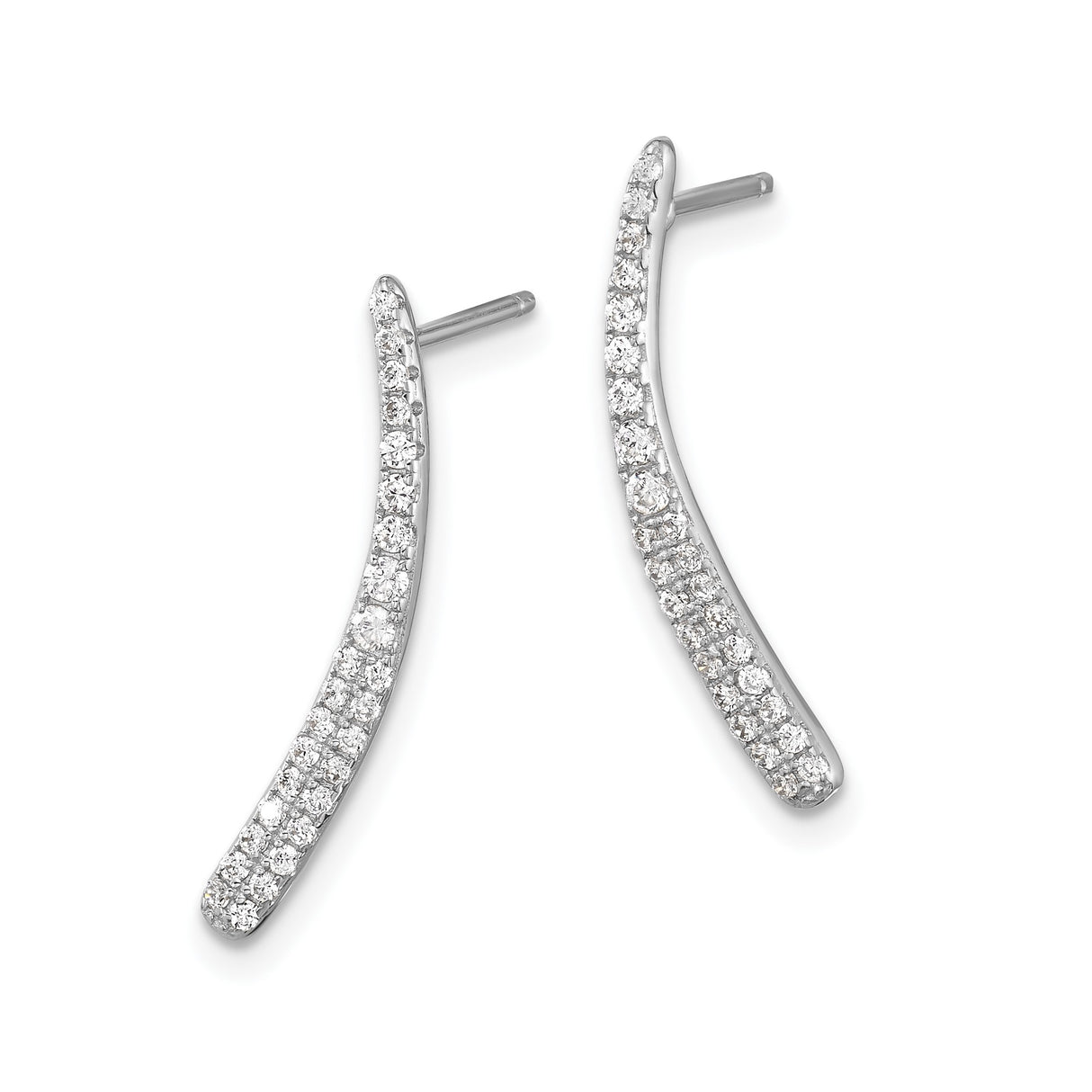 Sterling Silver Bar Stud Earrings with Cubic Zirconia, Minimalist Linear Design for Women