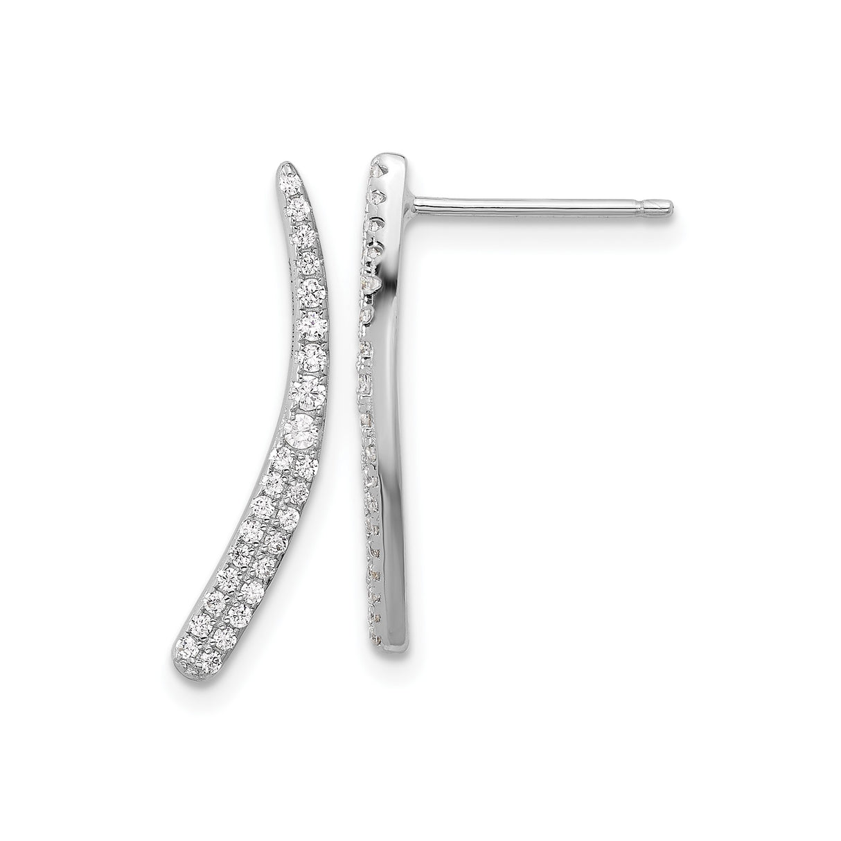 Sterling Silver Bar Stud Earrings with Cubic Zirconia, Minimalist Linear Design for Women