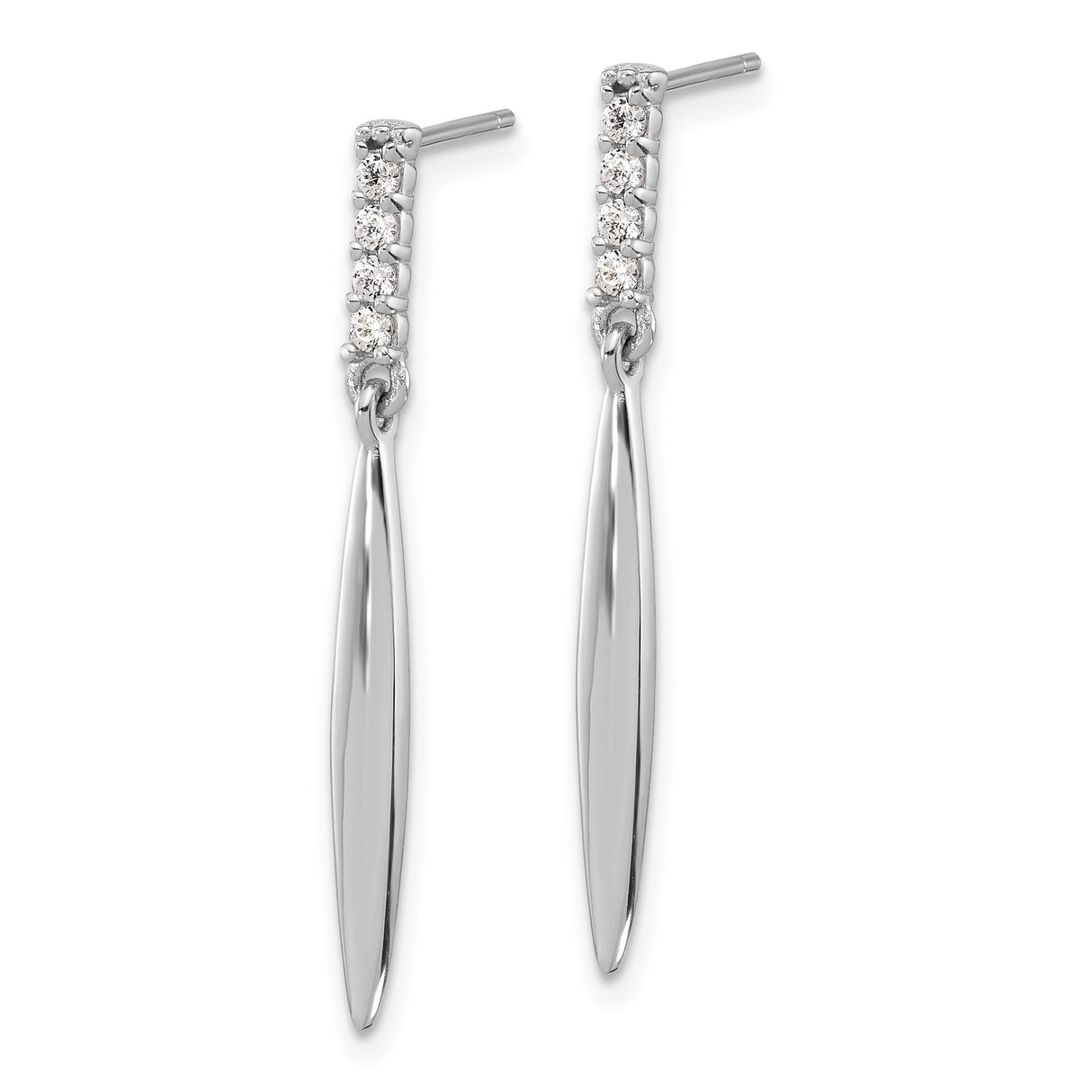 Sterling Silver Dangle Earrings with Cubic Zirconia, Slim Teardrop Design, Minimalist Style