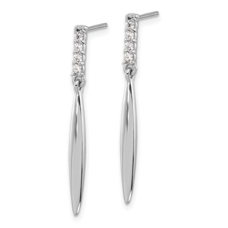 Sterling Silver Dangle Earrings with Cubic Zirconia, Slim Teardrop Design, Minimalist Style