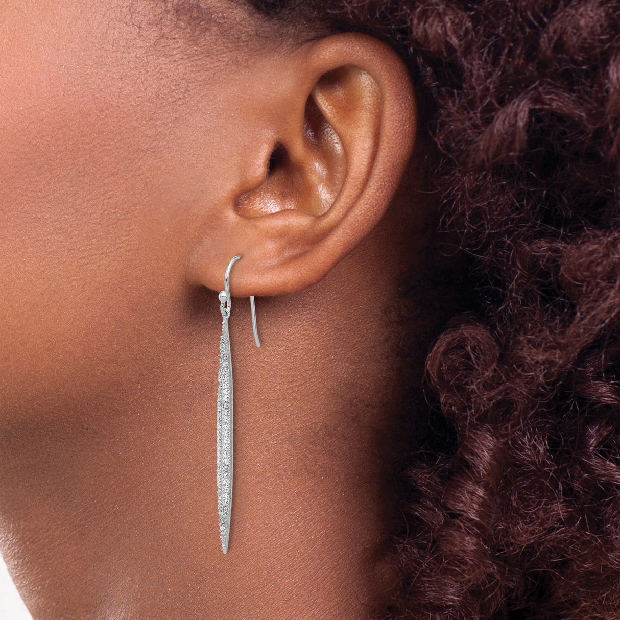 Sterling Silver Drop Earrings with Cubic Zirconia, Sleek Linear Dangle Design for Women