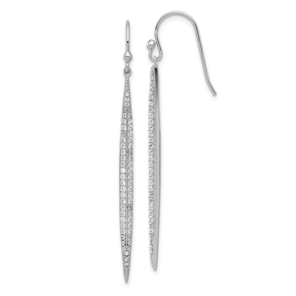 Sterling Silver Drop Earrings with Cubic Zirconia, Sleek Linear Dangle Design for Women