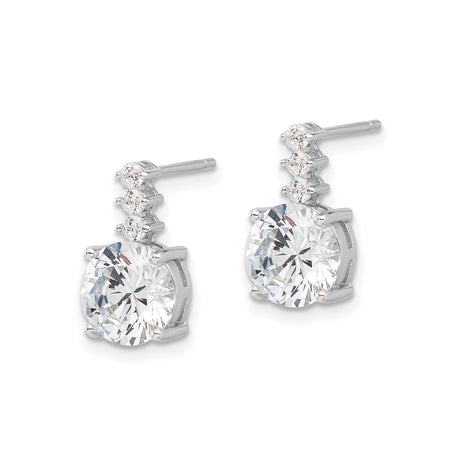 Sterling Silver Drop Earrings with Three Cubic Zirconia Stones in Vertical Dangle Design