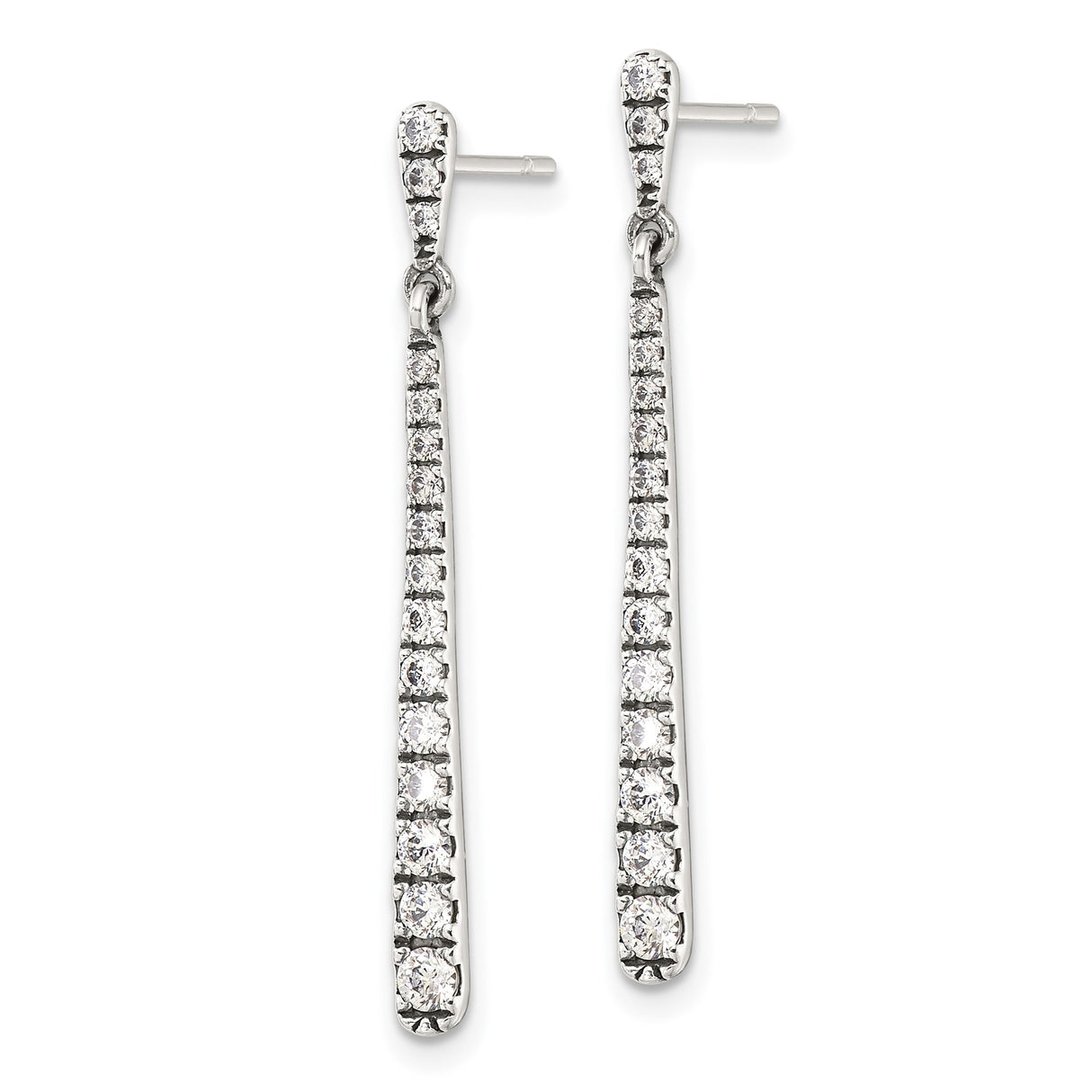 Sterling Silver Drop Earrings with Cubic Zirconia, Long Bar Design, Modern Dangle Style for Women
