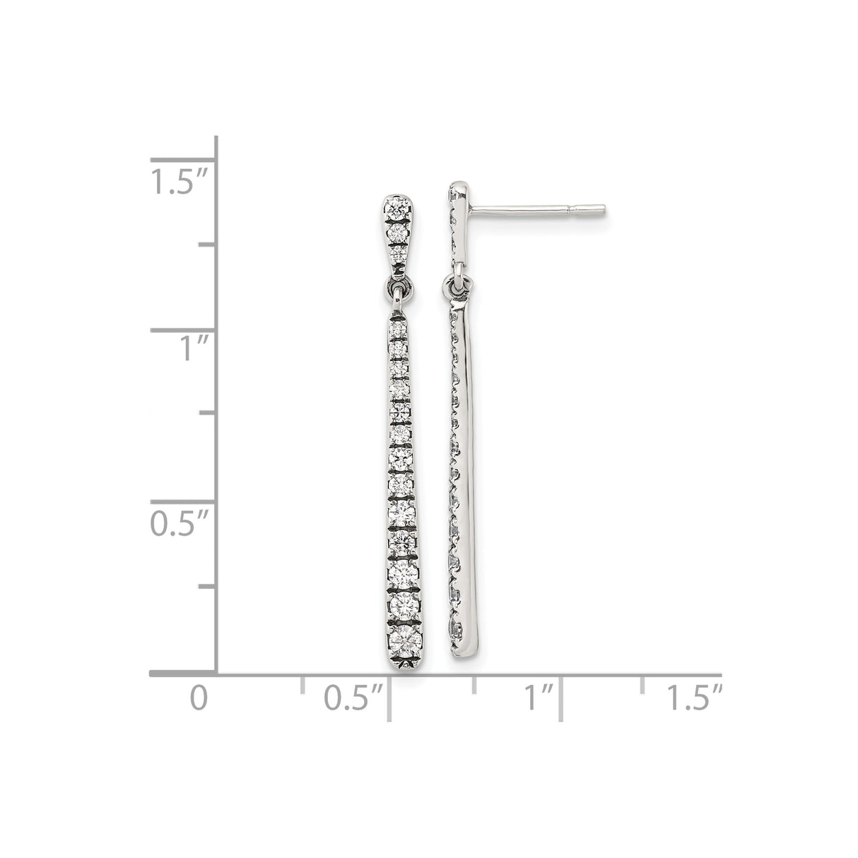 Sterling Silver Drop Earrings with Cubic Zirconia, Long Bar Design, Modern Dangle Style for Women