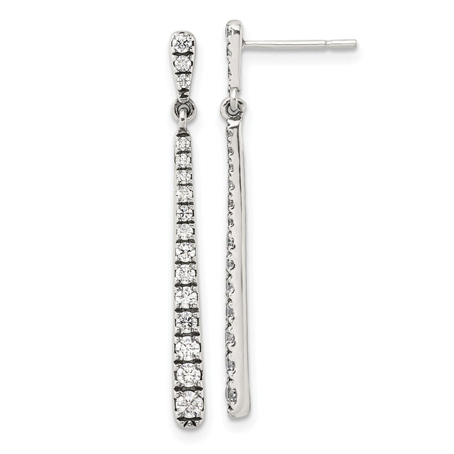 Sterling Silver Drop Earrings with Cubic Zirconia, Long Bar Design, Modern Dangle Style for Women
