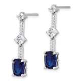 Sterling Silver Dangle Earrings with Deep Blue Oval Cubic Zirconia and Drop Design