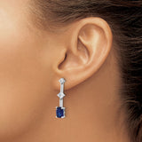 Sterling Silver Dangle Earrings with Deep Blue Oval Cubic Zirconia and Drop Design