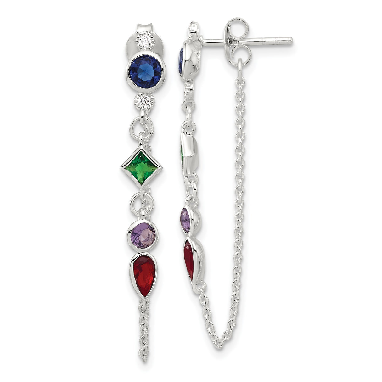 Sterling Silver Drop Earrings with Cubic Zirconia in Mixed Cuts and Colors for Women