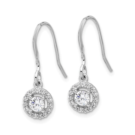 Sterling Silver Drop Earrings with Cubic Zirconia, Halo Design, Classic Bridal Style