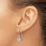 Sterling Silver Drop Earrings with Cubic Zirconia, Halo Design, Classic Bridal Style