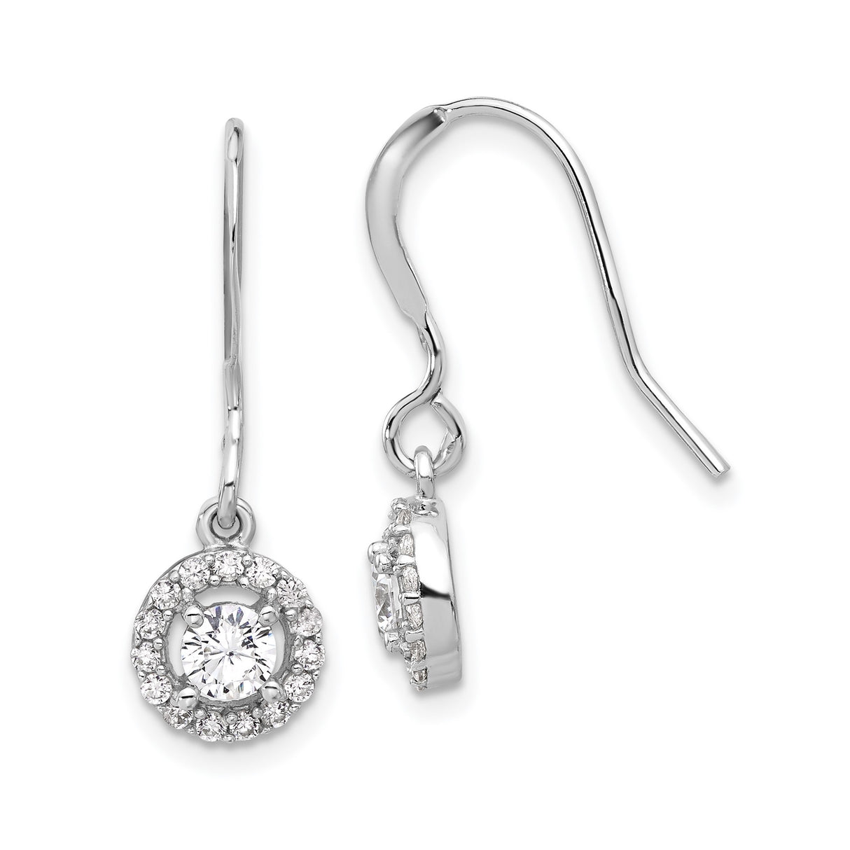 Sterling Silver Drop Earrings with Cubic Zirconia, Halo Design, Classic Bridal Style
