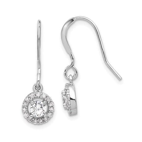 Sterling Silver Drop Earrings with Cubic Zirconia, Halo Design, Classic Bridal Style